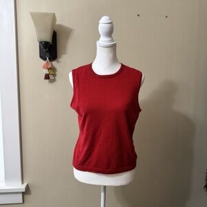 VTG Carlisle Womens Red Silk Cashmere Knit Tank Top Rhinestone Holiday Christmas